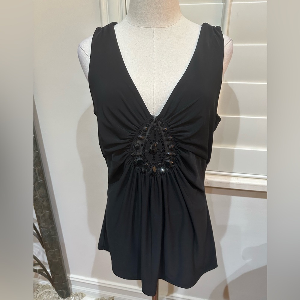 White House Black Market black embellished sleeveless top NWOT. Size L